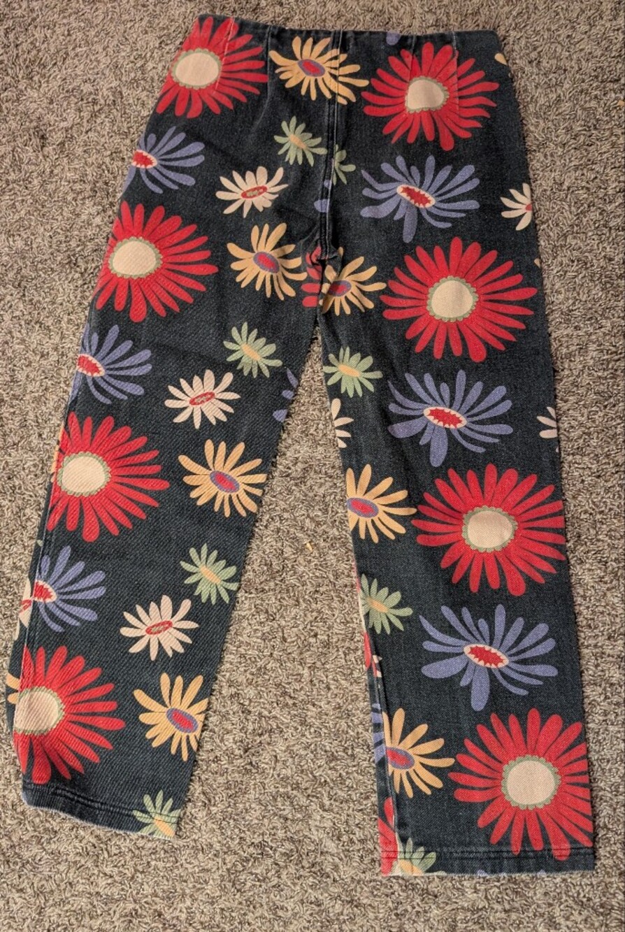 Kids Black Denim Jeans with Bright Daisy Print - Picture 2 of 5